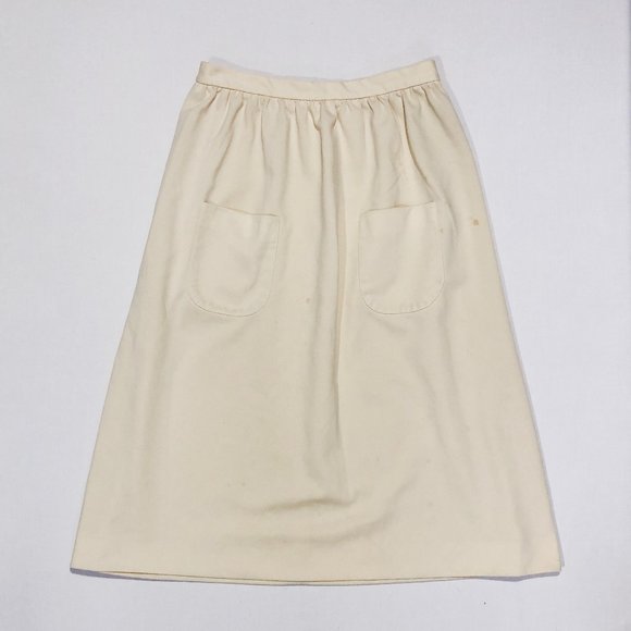 Vtg 70s Kay Windsor 28W Pale Yellow High Waist Pockets Pleated A line Midi Skirt - Picture 1 of 6
